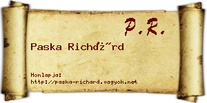 Paska Richárd névjegykártya