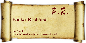 Paska Richárd névjegykártya